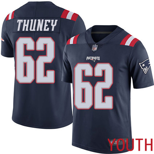 New England Patriots Football #62 Rush Vapor Untouchable Limited Navy Blue Youth Joe Thuney NFL Jersey